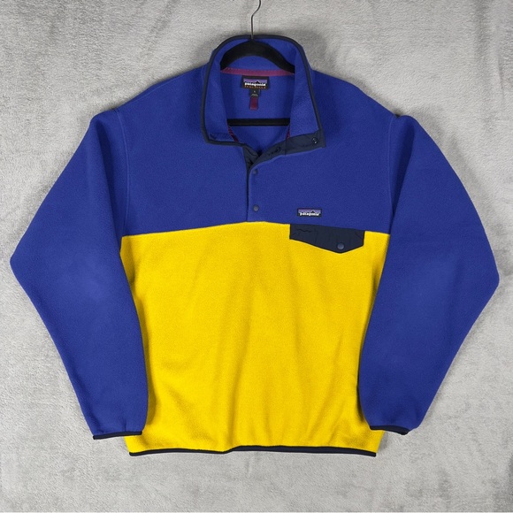 Patagonia Synchilla Snap-T Pullover Men's Large Fleece Sweater Blue Yellow 25580 - Picture 1 of 12